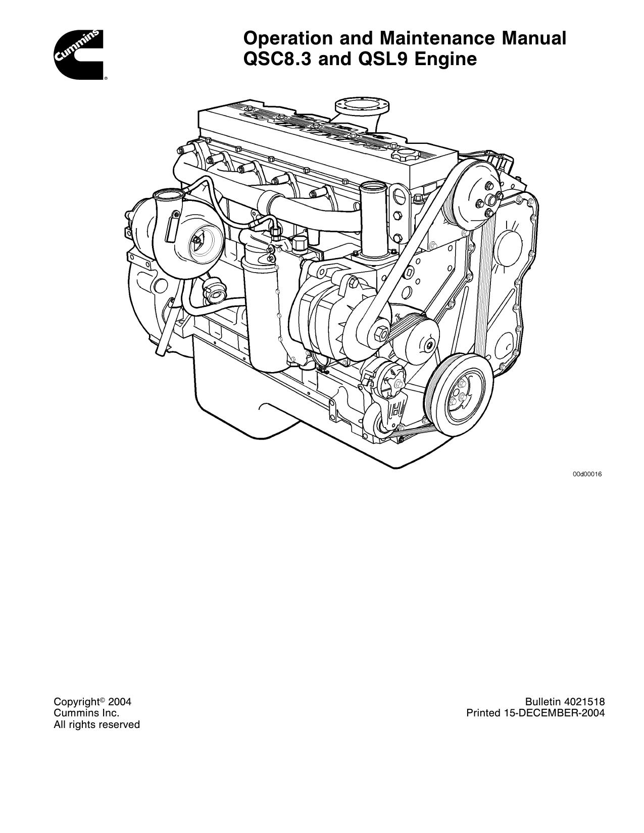 QSC8.3 and QSL9 Engine Cummins Operation and Maintenance Manual